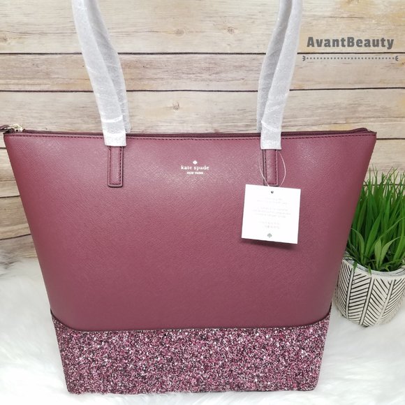 Glitter Kate Spade Penny Greta Court Cherrywood Tote New - Picture 1 of 15